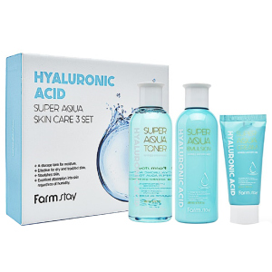 Набір засобів догляду за шкірою FarmStay Hyaluronic Acid Super Aqua Skin Care 3 Set з гіалуроновою кислотою (8809426959457) краща модель в Полтаві