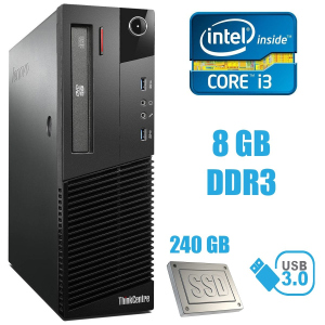 Уживані Lenovo M83 SFF / Intel Core i3-4130 (2(4) ядра по 3.4GHz) / 8GB DDR3 / 240GB SSD / USB 3.0 надійний