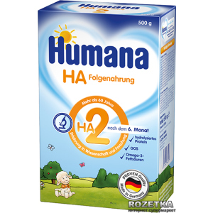 Молочна суха гіпоалергенна суміш Humana НА 2 з пребіотиками 500 г (4031244763297) рейтинг