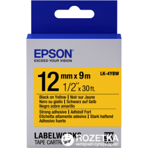 Картридж зі стрічкою Epson LabelWorks LK4YBW9 Strong Adhesive 12 мм 9 м Black/Yellow (C53S654014) краща модель в Полтаві