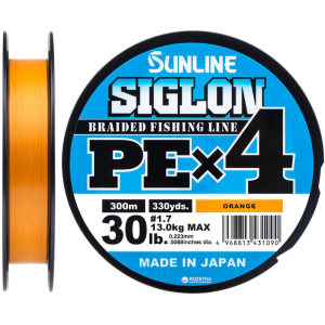 Шнур Sunline Siglon PE х4 300 м # 1.7/0.223 мм 13 кг Оранжевый (16580956)