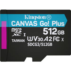 Kingston MicroSDXC 512GB Canvas Go! Plus Class 10 UHS-I U3 V30 A2 (SDCG3/512GBSP) лучшая модель в Полтаве