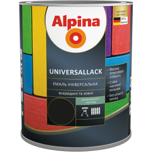 Емаль Alpina Universallack Шовковисто-матова 2.5 л Чорна (948103763) краща модель в Полтаві