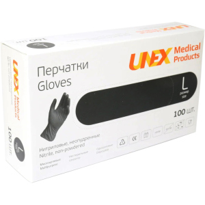 Рукавички нітрилові Unex Medical неопудрені розмір L 100 шт - 50 пар Чорні (4.1002) в Полтаві