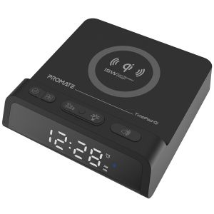 Настільний годинник-будильник Promate TimePad-Qi з бездротовою зарядкою 15 Вт Black (timepad-qi.black) в Полтаві