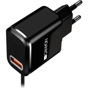 Сетевое зарядное устройство Canyon USB + встроенный кабель Micro USB 2.1А Black (CNE-CHA041BS)