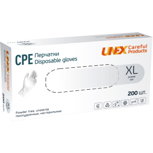 Рукавички одноразові нестерильні, неопудрені CPE Unex Medical Products розмір XL 200 шт. - 100 пар Білі (77-40-2) ТОП в Полтаві