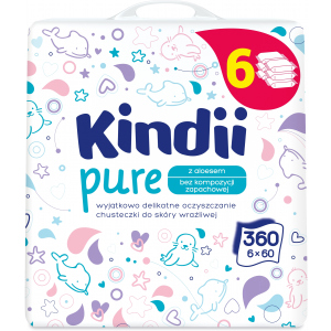 Вологі серветки для немовлят та дітей Kindii Pure 6х60 шт (5900095023654) краща модель в Полтаві