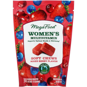 Мультивитамины для женщин, вкус ягод, Women's Multivitamin Soft Chews, Mixed Berry Flavor, Mega Food 30 мягких жевательных конфет в индивидуальной упаковке (51494103722) лучшая модель в Полтаве