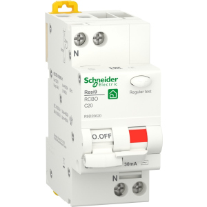 Диференціальний автоматичний вимикач Schneider Electric RESI9 20 А, 30 мА, 1P+N, 6кA, крива С, тип АС