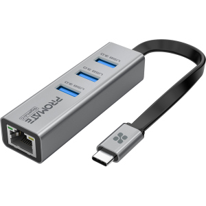 купити USB-C хаб 4-в-1 Promate GigaHub-C 3xUSB 3.0/RJ45 Gray (gigahub-c.grey)