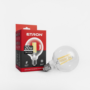 LED лампа ETRON Filament 1-EFP-172 G95 E27 20W 4200K clear glass в Полтаві