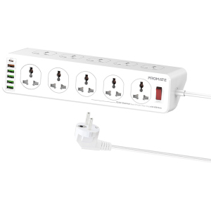 Фільтр 16-в-1 Promate PowerMatrix-5M 10 розеток, 1хUSB-C PD, 1хUSB-A QC 3.0, 4хUSB-A 5 м White (powermatrix-5m.eu)