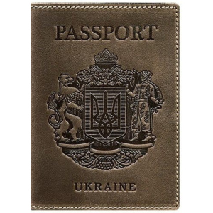 Новый Обложка для паспорта кожаная с украинским гербом BlankNote BN-OP-UA-o Темно-коричневая ТОП в Полтаве