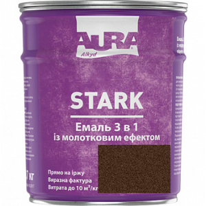 Молотковая эмаль Aura® Stark 3 в 1 темно-коричневый №88 глянец 0.7 кг в Полтаве