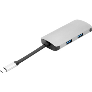 USB-хаб PowerPlant Type-C - HDMI 4K, USB 3.0, USB Type-C, RJ45 Grey (CA911691) в Полтаві