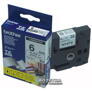 Лента Brother 6mm Laminated white Print black (TZE211) в Полтаве