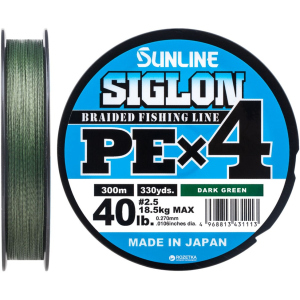 Шнур Sunline Siglon PE х4 300 м # 2.5/0.270 мм 18.5 кг Темно-зеленый (16580951) рейтинг