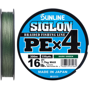 Шнур Sunline Siglon PE х4 300 м #1.0/0.171 мм 7.7 кг Темно-зелений (16580946)