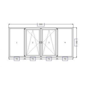 Вікно металопластикове Koning 1400х3000 мм із двома активними стулками ТОП в Полтаві