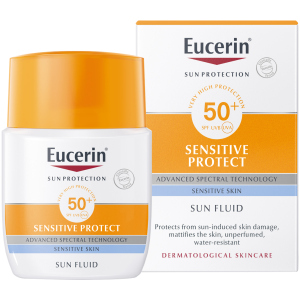 Сонцезахисний флюїд для обличчя Eucerin для чутливої ​​шкіри SPF 50 50 мл (4005800147005) краща модель в Полтаві