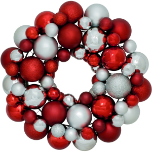 Венок декоративный Jumi с елочных пластиковых шариков 34 см Красно-серебристый (5900410379183) ТОП в Полтаве