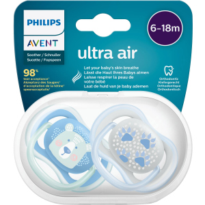 Пустушка ортодонтична Philips AVENT Ultra Air з декором для хлопчиків 6-18 міс 2 шт (SCF085/03) ТОП в Полтаві