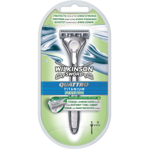 Бритва для бритья Wilkinson Sword Quattro Titanium Sensitive 2 картриджа (4027800536269) лучшая модель в Полтаве