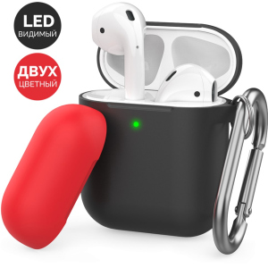 Двоколірний Силіконовий чохол AhaStyle з карабіном для Apple AirPods Black red (AHA-01460-BBR) в Полтаві