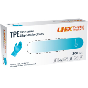 Рукавички TPE Unex Medical Products неопудрені нестерильні розміри L 200 шт. - 100 пар Блакитні (77-47-1) в Полтаві