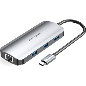 хороша модель USB-хаб Vention USB3.1 Type-C > HDMI/USB 3.0x3/RJ45/PD 100W Hub 6-in-1 (TOHHB)