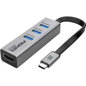 Концентратор USB-C 4-в-1 Promate MediaHub-C3 HDMI/3xUSB 3.0 сірий (mediahub-c3.grey) надійний