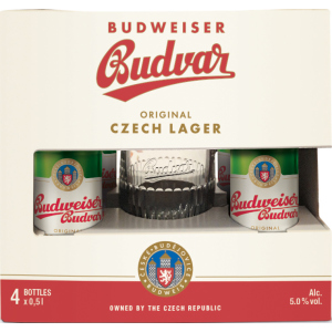 Подарунковий набір пиво Budweiser світле відфільтроване 5% 0.5 л x 4 шт. + кухоль 0.5 л (8594403707380) ТОП в Полтаві