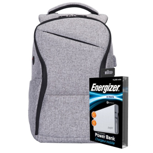 Рюкзак для ноутбука Energizer EPB005 15.6" Grey + УМБ UE10004QC White (EPB005-GY+UE10004QC) лучшая модель в Полтаве