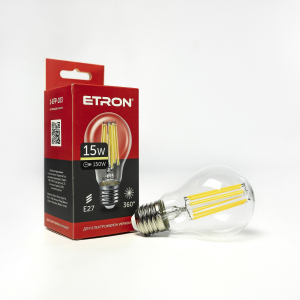 LED лампа ETRON Filament 1-EFP-103 A60 15W 3000K E27 краща модель в Полтаві