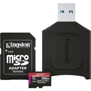 Kingston MicroSDXC 256GB Canvas React Plus Class 10 UHS-II U3 ​​​​V90 A1 + адаптер SD + USB-кардрідер (MLPMR2/256GB) в Полтаві