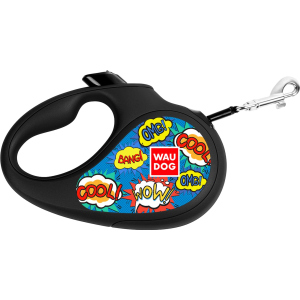 Повідець-рулетка для собак Collar WAUDOG R-leash, малюнок "ВАУ", XS, до 12 кг, 3 м, світловідбивна стрічка (8123-0087-01) в Полтаві