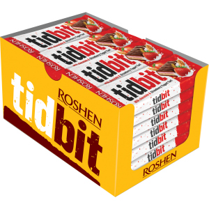 Упаковка шоколадних батончиків Roshen TidBit з начинкою Полунично-йогуртовий тарт 50 г х 28 шт (4823077630521) краща модель в Полтаві