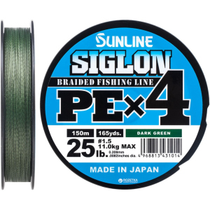 Шнур Sunline Siglon PE х4 150 м # 1.5/0.209 мм 11 кг Темно-зеленый (16580921) в Полтаве