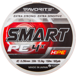 Шнур Favorite Smart PE 4x 150 м #3.0/0.296 мм 15.5 кг Помаранчевий (16931022) краща модель в Полтаві