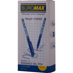 Набір гелевих ручок Buromax Erase Slim Пиши-прай 0.7 мм Синій корпус 12 шт (BM.8301-01) краща модель в Полтаві