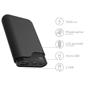 УМБ Ergo 7500 mAh Type-C Rubber Black (LI-U3) ТОП в Полтаві