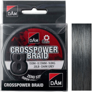 Шнур DAM Crosspower 8-Braid 150 м 0.15 мм 9.0 кг Темно-сірий (66588) ТОП в Полтаві