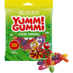 Упаковка цукерок Roshen желейних Yummi Gummi Worms 100 г х 22 шт (4823077622182) ТОП в Полтаві