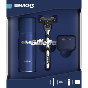 Подарочный набор для мужчин Gillette Бритва с 1 сменной кассетой Mach 3 + Гель Fusion Ultra Sensitive 75 мл + Дорожный чехол (7702018508624) ТОП в Полтаве