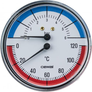 Термоманометр для опалення Cewal 6 бар 120 ° C (D 80 мм) фронтальний (91558600) надійний