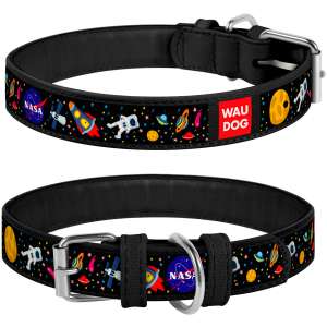 Нашийник для собак шкіряний Collar WAUDOG Design з QR паспортом, малюнок "NASA", M, Ш 20 мм, Дл 30-39 см (0020-0047-01) ТОП в Полтаві