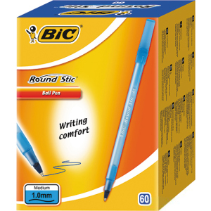 Набір кулькових ручок BIC Round Stic M Blue, 60 шт., вузол для письма 1мм, товщина лінії 0,4мм (3086123256378) ТОП в Полтаві