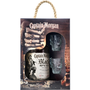 Ромовый напиток Captain Morgan Spiced Black 1 л 40% + 2 рюмки (4820178650991) в Полтаве