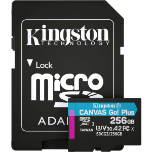 Kingston MicroSDXC 256 ГБ Canvas Go! Plus Class 10 UHS-I U3 V30 A2 + SD-адаптер (SDCG3/256GB) в Полтаві